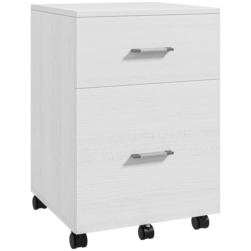 HOMCOM Schreibtisch-Rollcontainer mit 2 Schubladen, Rollcontainer fürs Büro, mobiler Schubladenschrank für A4- oder Letter-Ordner, Home-Office, 39,5x39x58,5 cm, Weiß Aosom – Bild 1 von 2
