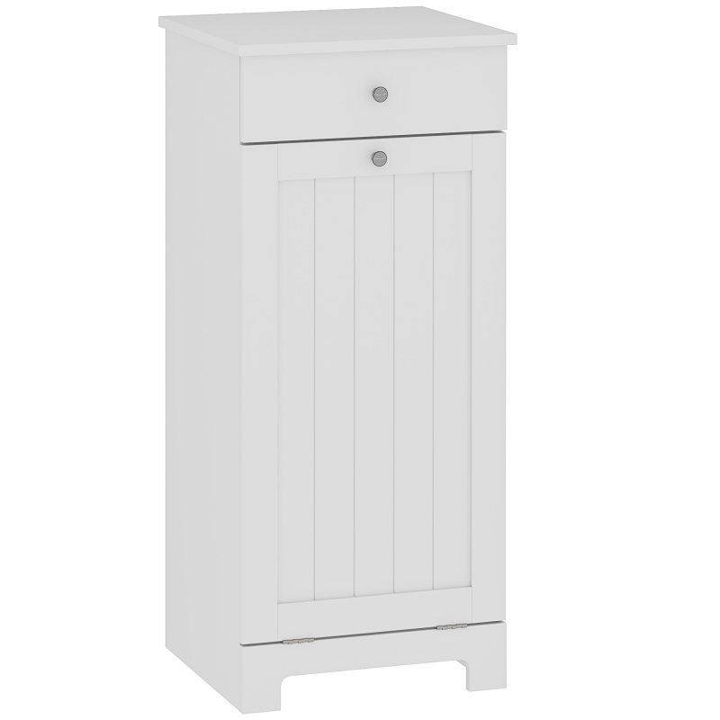 HOMCOM Badezimmerschrank mit klappbarem Wäschekorb, Wäscheschrank mit faltbarem Stoffbeutel und Schublade, Weiß, 40x38x90 cm Aosom – Bild 1 von 2