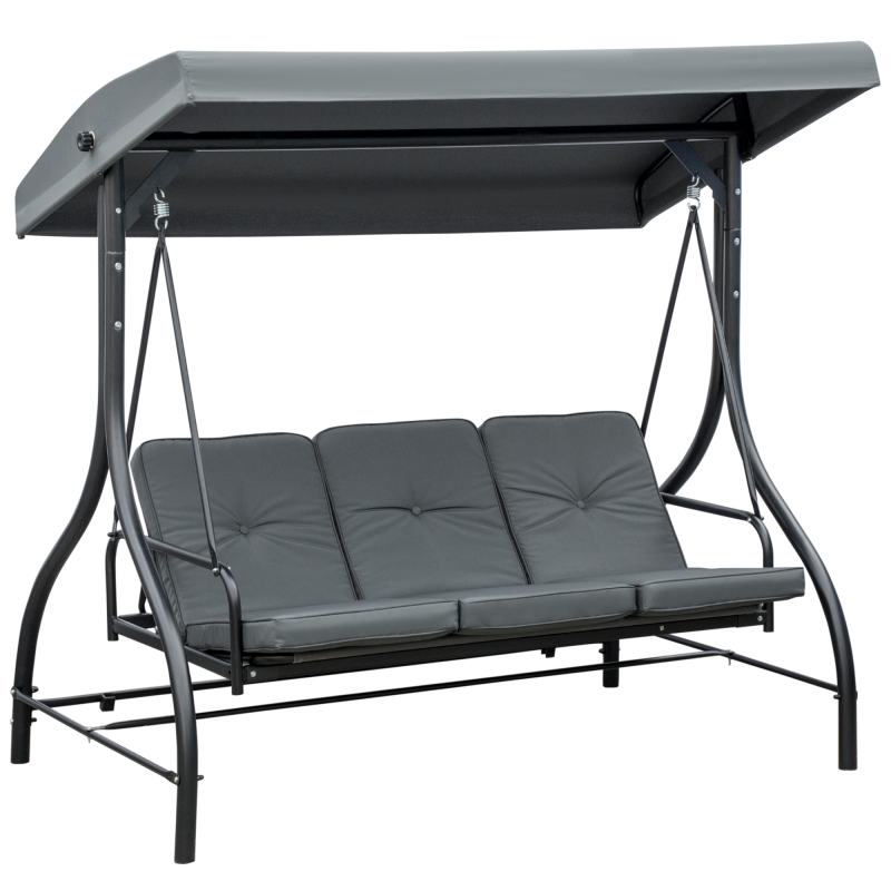 Outsunny 2 in 1 Hollywoodschaukel mit Liegefunktion 3-Sitzer Gartenschaukel mit verstellbarem Sonnendach, Schaukelbank belast bis 240kg, Gartenliege für Garten, Terrasse, 195x117x175 cm, Dunkelgrau Aosom – Bild 1 von 2
