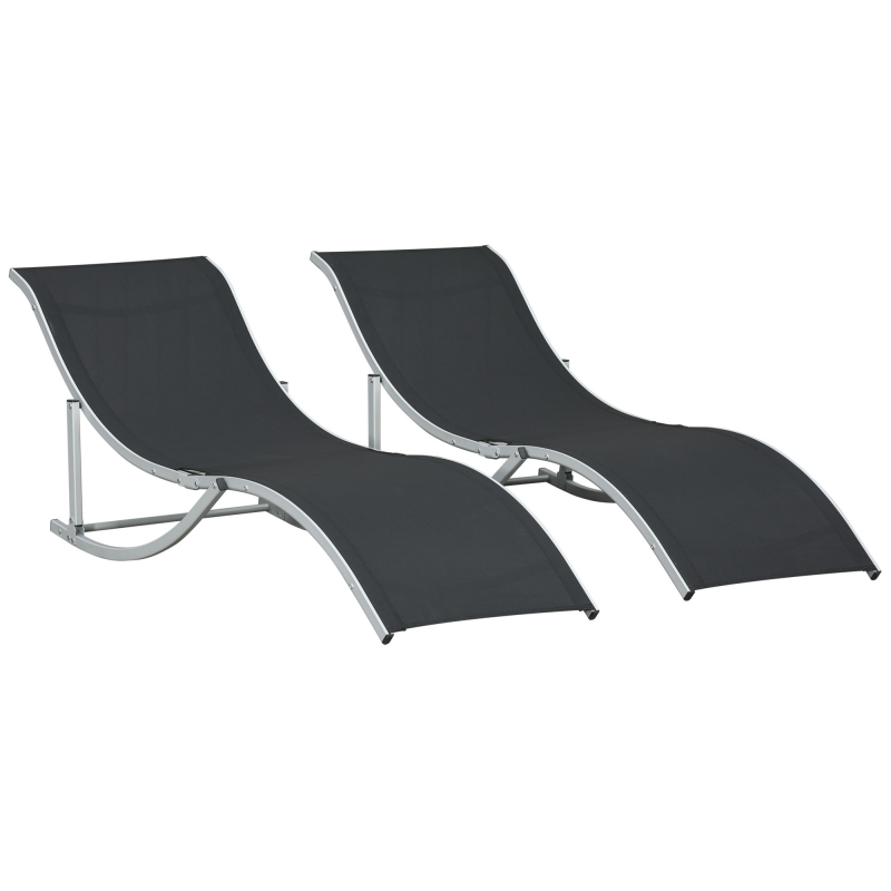 Outsunny Set mit 2 klappbaren Sonnenliegen, Gartenliegen aus Texteline und Aluminium, für Strand, Pool, 61x165x63 cm, Schwarz Aosom – Bild 1 von 2