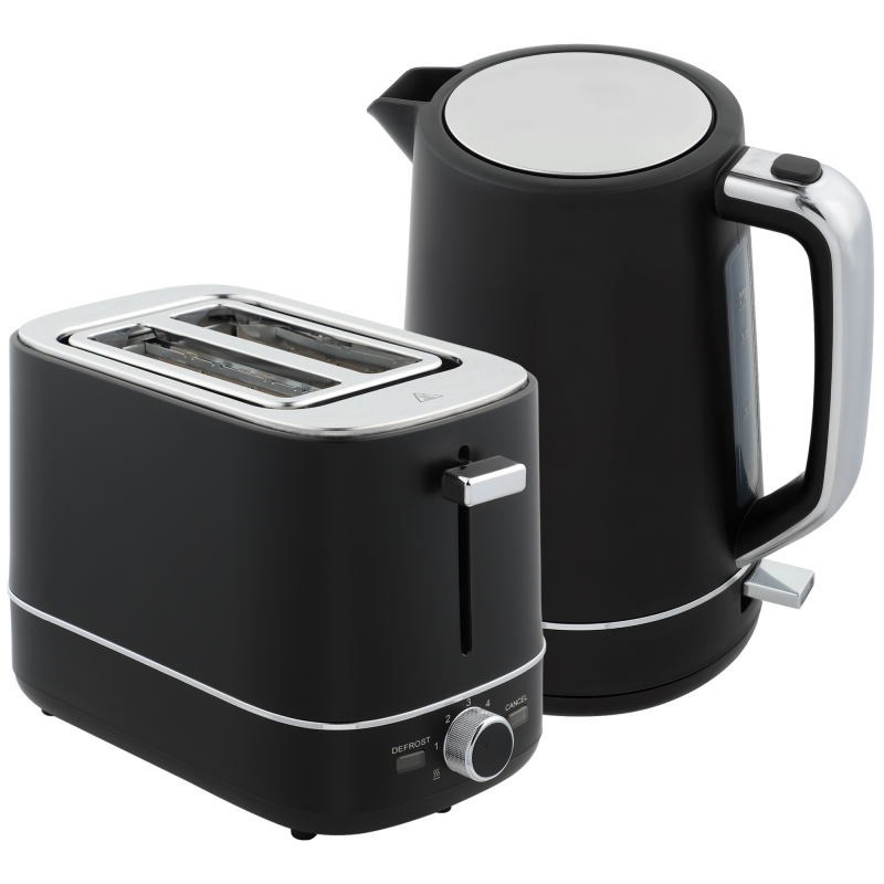 HOMCOM Wasserkocher Toaster Set 2200 W 1,7L Wasserkocher, 2 Scheiben Toaster, 6 Bräunungsstufen, Aufwärmen und Auftauen, Frühstück-Set mit Kalkfilter & Krümelfach Schwarz Aosom – Bild 1 von 2