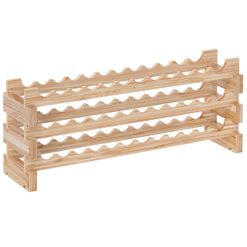 HOMCOM Flaschenregal für 36 Flaschen, 3-stöckiges modulbares und stapelbares Weinregal, Kiefernholz-Flaschenregal, für Keller, Bars, Lager, 114×28×42,5cm, Naturholz Aosom – Bild 1 von 2