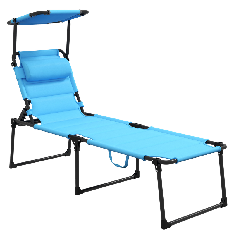 Outsunny Klapp-Liegestuhl, Gartenliege für Außenbereich mit verstellbarem Sonnendach, Rückenlehne 4-fach verstellbar, Kopfstütze, dicke Polsterung, für Terrasse, Pool, 70x200x45 cm, Hellblau Aosom – Bild 1 von 2