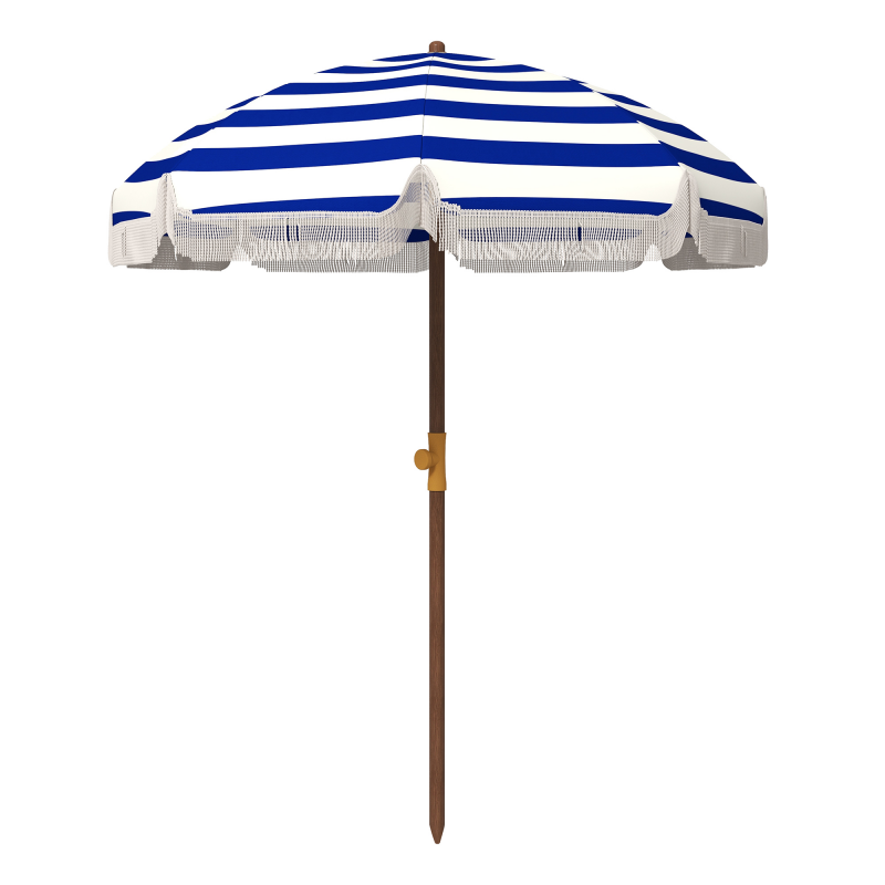 Outsunny Großer Strandschirm mit Fransen Ø190 cm Terrassenschirm mit UV40+-Schutz Windbeständig Wasserabweisend Mast Ø32 mm und Tragetasche Blau und Weiß Aosom – Bild 1 von 2