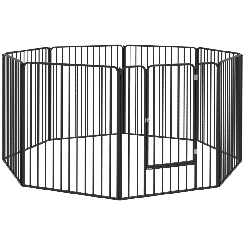 PawHut Hundebox für kleine, mittelgroße und große Hunde, 8 modulare Paneele für Innen und Außen, Hundegitter aus Stahl mit 9 Bodenankern, 164x164x100 cm, Schwarz Aosom – Bild 1 von 2