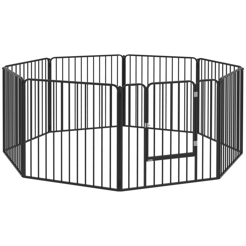 PawHut Hundebox für mittelgroße und kleine Hunde, 8 modulare Paneele für Innen & Außen, Hundegitter aus Stahl mit 9 Erdspießen, 164x164x80 cm, Schwarz Aosom – Bild 1 von 2