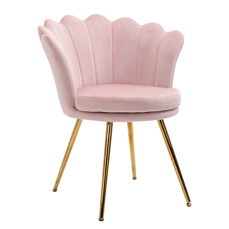 HOMCOM Sessel Wohnzimmer Relaxsessel Loungesessel mit lotusförmigem Design Polstersessel mit Metallbeine, Samtoptik, Einzelsessel für Schlafzimmer, Rosa Aosom – Bild 1 von 2