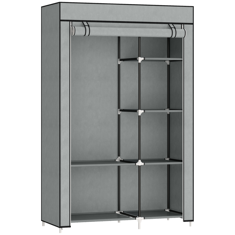 HOMCOM Kleiderschrank Stoffschrank, 6 Fächer, Grau, 103x43x162,5cm, Faltbare Garderobe in Vlies-Optik Aosom – Bild 1 von 2