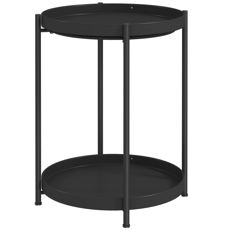 HOMCOM Beistelltisch, Couchtisch mit 2 Ablage, Runder Kaffeetisch, für Wohnzimmer, Schlafzimmer, 44 x 44 x 56 cm, Stahl, Schwarz Aosom – Bild 1 von 2