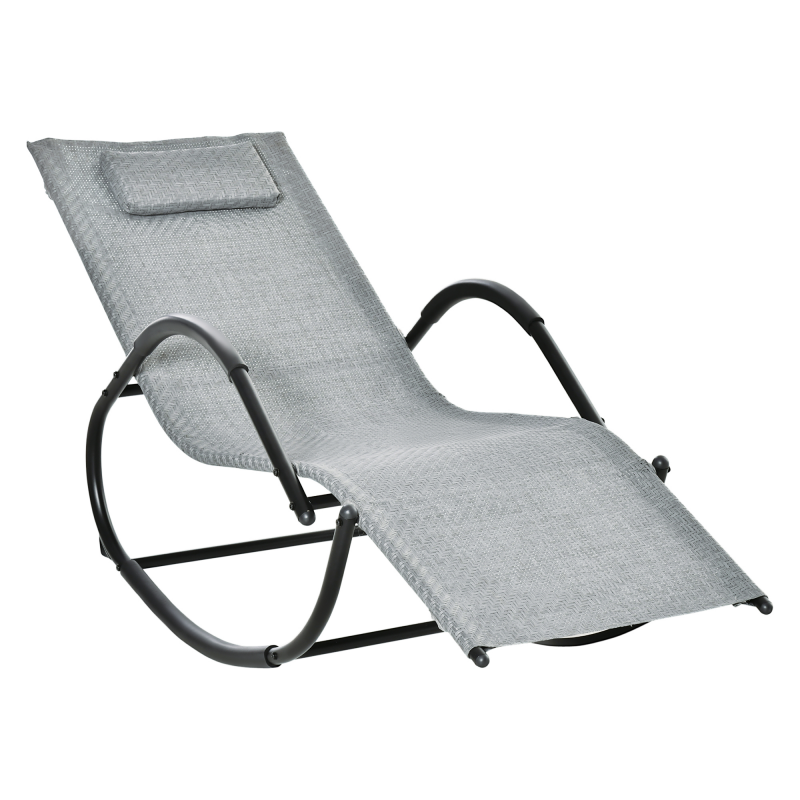 Outsunny Schaukelstuhl Schaukelliege mit Kopfkissen 61 x 160 x 79 cm Gartenliege bis 160 kg belastbar Texteline Grau für Entspannung im Freien Aosom.de – Bild 1 von 2