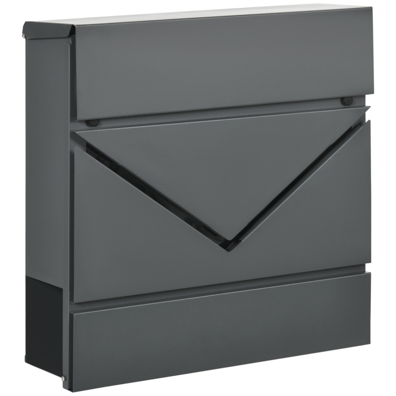 HOMCOM Briefkasten Wandbriefkasten mit Schloss, Deckel, Postkasten aus Verzinktem Stahl, für Outdoor, 37 x 10,5 x 37 cm, Dunkelgrau Aosom – Bild 1 von 2
