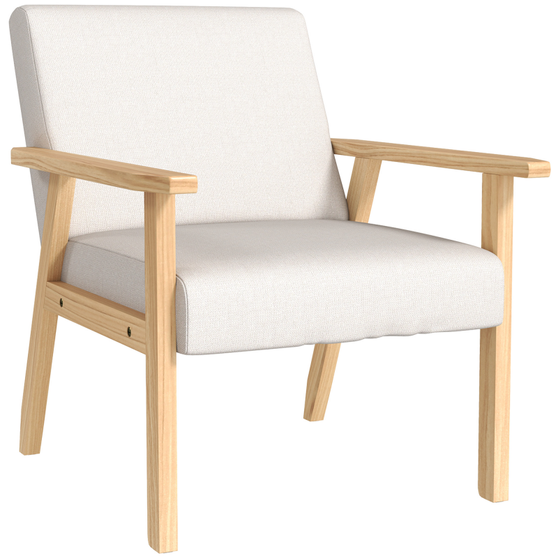 HOMCOM Loungesessel mit Armlehnen, Esszimmerstuhl, Relaxsessel in Leinenoptik, Polstersessel für Wohnzimmer, Schlafzimmer, Massivholzrahmen, 64 x 70 x 72 cm, Cremeweiß Aosom – Bild 1 von 2