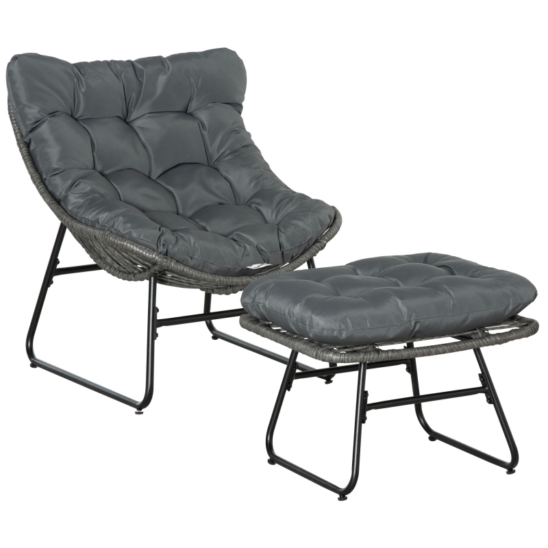 Outsunny Rattan Relaxsessel mit Fußhocker Gartensessel Outdoor Rattanstuhl mit Kissen, Stahl & Polyester, Grau 69x76x70 cm für Garten & Terrasse Aosom.de – Bild 1 von 2