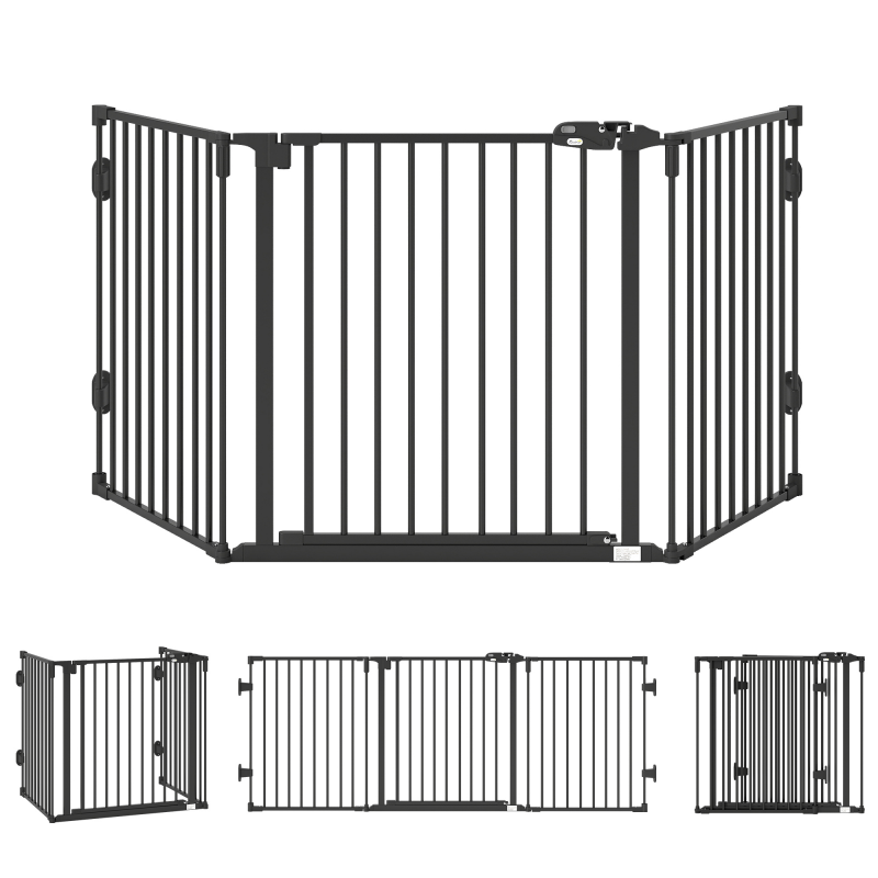 PawHut Hunde Absperrgitter mit automatischer Tür Verstellbar, klappbar, 3 Paneele, 202,5x76cm Aosom – Bild 1 von 2