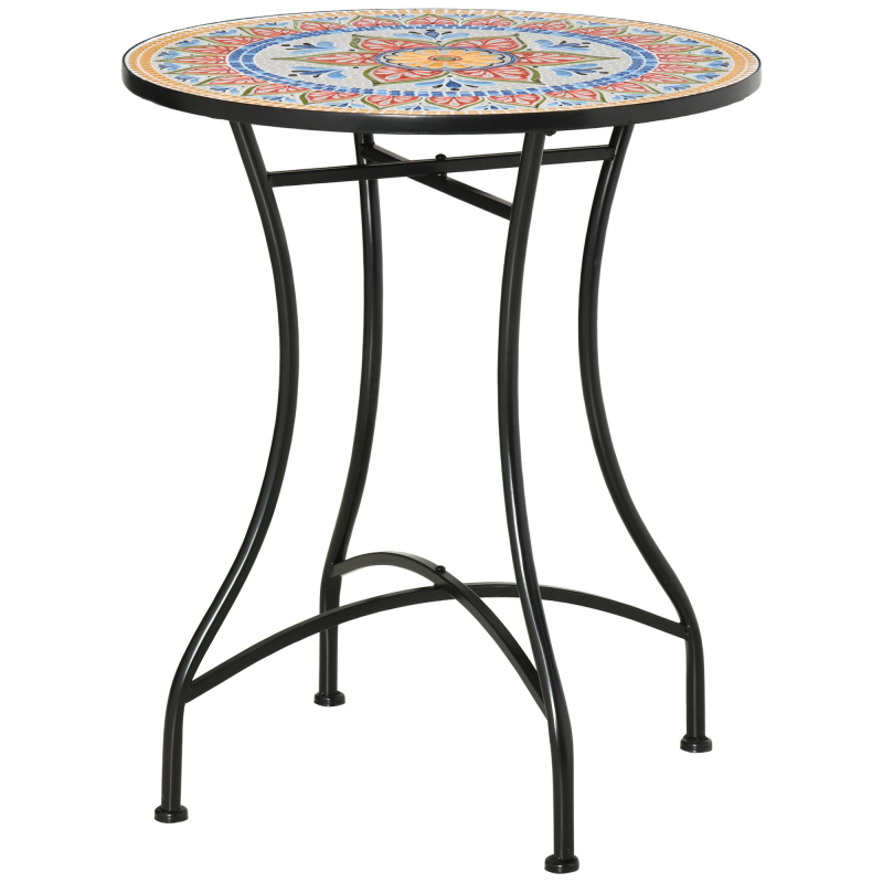 Outsunny Gartentisch Mosaiktisch rund Bistrotisch Beistelltisch mit Mosaikplatte Keramik Metall Rot+Blau+Weiß Ø60 cm Aosom – Bild 1 von 2