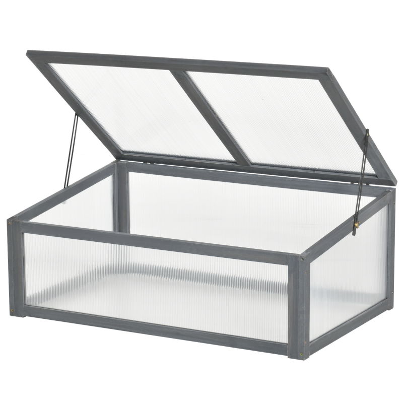 Outsunny Frühbeet Holz, Mini Gewächshaus 100 x 65 x 40 cm, Treibhaus mit Abdeckung, UV Schutz, lichtdurchlässig Frühbeetkasten, winterfest Hochbeet für Garten, Grau Aosom – Bild 1 von 2