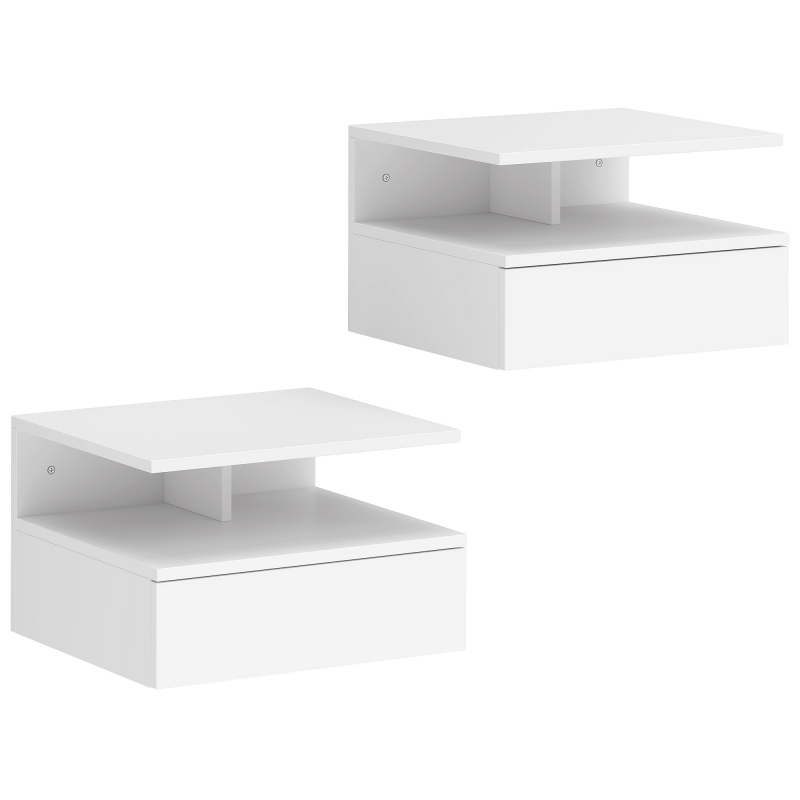 HOMCOM 2 tlg. Wandnachttische Wandschrank mit Schublade Schwimmendes Design Schlafzimmer Nachtkommode Beistelltisch Weiß 35x32x22,5 cm Aosom – Bild 1 von 2