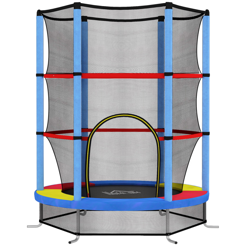 HOMCOM Kindertrampolin, Ø140 cm Trampolin für Kinder mit Sicherheitsnetz, Gartentrampolin für 3-6 Jahre Kinder, Indoor, Bunt Aosom – Bild 1 von 2