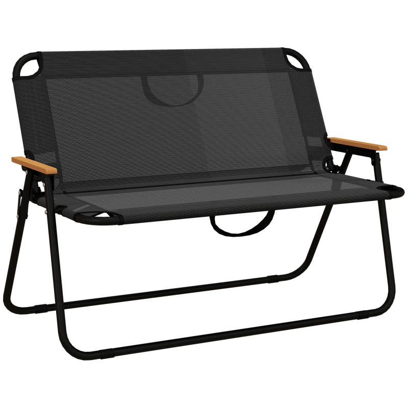 Outsunny 2-Sitzer Gartenbank, Sitzbank, Klappbare Campingbank, Klappbank bis 220 kg belastbar, für Camping, Terrasse, Mesh, Schwarz, 108 x 65 x 73 cm Aosom – Bild 1 von 2