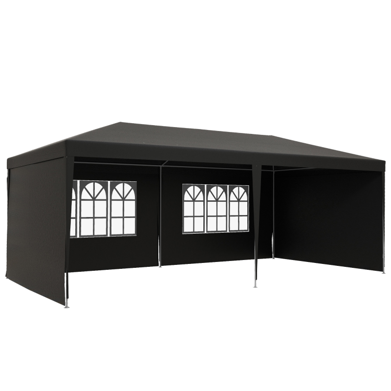 Outsunny Gartenpavillon 6x3 m mit 4 Seitenteilen und 2 Sichtfenstern, Stahlgestell, UV-beständig, wasserdicht, Pavillon für Terrasse, Außenbereich, Camping, Dunkelgrau Aosom – Bild 1 von 2