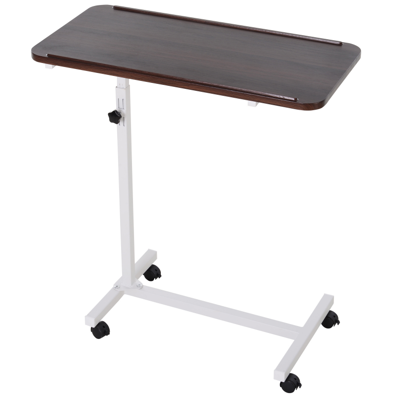 HOMCOM Beistelltisch mit Rollen, Tisch für Sofa und Bett, höhenverstellbar mit Stahlgestell, für Schlafzimmer, Wohnzimmer, Büro, 77x40x76-100 cm, Nussbaum dunkel Aosom – Bild 1 von 2