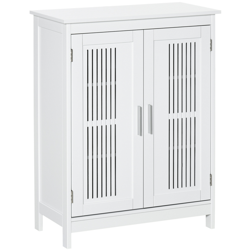 kleankin Badmöbel, freistehender Badezimmerschrank mit 3 Ebenen, Doppeltür und verstellbarem Fach, Aufbewahrung für Wohnbereich/Toilette, 60 x 30 x 80 cm, weiß Aosom – Bild 1 von 2