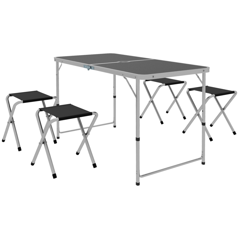 Outsunny Set zusammenklappbarer Campingtisch mit 4 Stühlen, höhenverstellbarer Picknicktisch, 4 Bänke und Sonnenschirmöffnung, aus Aluminium, für Picknick, See, Strand, Garten, Schwarz Aosom – Bild 1 von 2