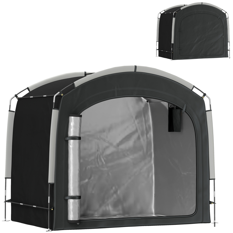 Outsunny Fahrradzelt zur Außenaufbewahrung, tragbare Fahrradgarage für 3-4 Fahrräder mit 2 Seitentaschen, 220 x 150 x 195 cm, schwarz Aosom – Bild 1 von 2