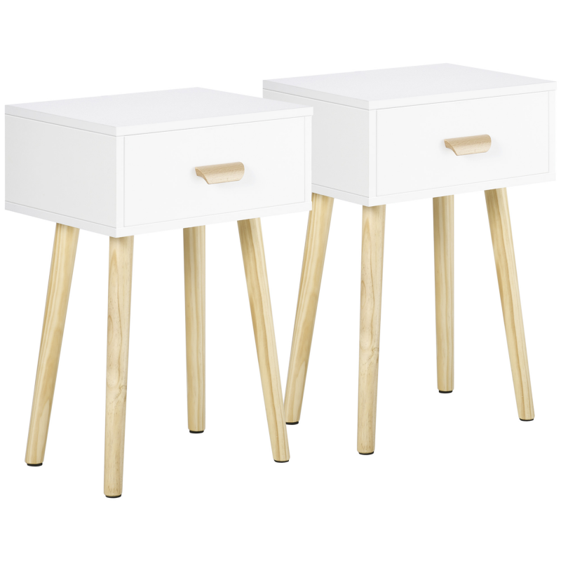 HOMCOM Set aus 2 Nachttischen mit Schublade, modernes Paar Nachttische aus Holz, Beistelltische für Sofa, Wohnzimmer, Wohnbereich und Schlafzimmer, 40.5x30.5x60 cm, Farbe Eiche und Weiß Aosom – Bild 1 von 2