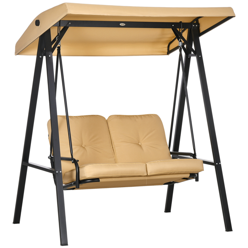 Outsuuny Hollywoodschaukel 3-Sitzer Gartenschaukel mit verstellbarem Sonnendach, Schaukelbank belast bis 220kg, Gartenliege für Garten, Terrasse, 138 x 106 x 174 cm, Beige Aosom – Bild 1 von 2