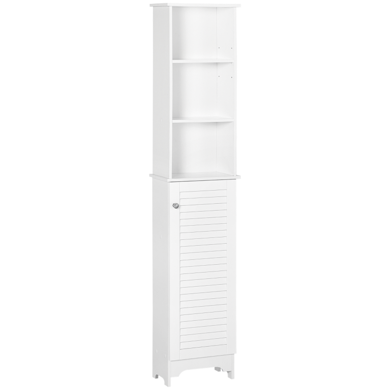 HOMCOM Badezimmerschrank mit höhenverstellbarem Regal schmaler Badschrank Badmöbel mit Lamellentür Badezimmer-Hochschrank MDF Spanplatte Weiß Aosom – Bild 1 von 2