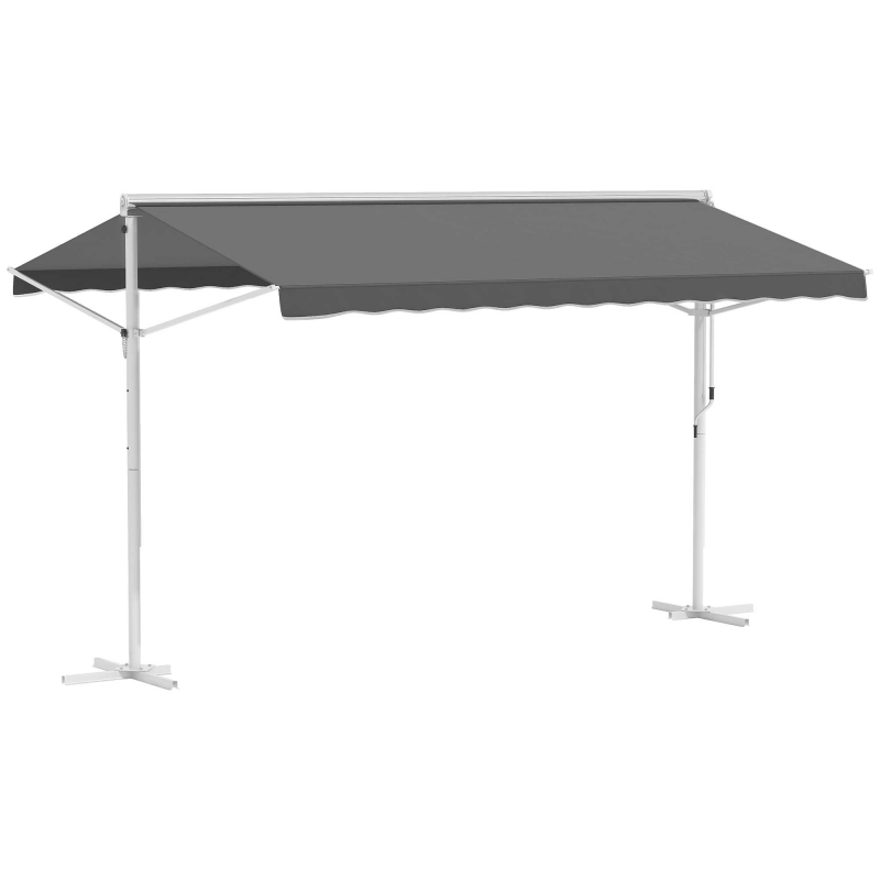Outsunny Standmarkise Gartenmarkise 4x3m mit Faltarm Kurbel in Grau für Terrasse & Balkon, wetterfest & stabil Aosom.de – Bild 1 von 2