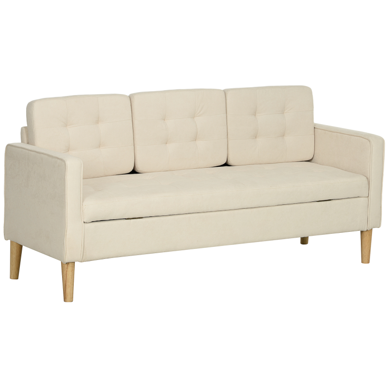 HOMCOM 3 Sitzer Sofa, Couch mit Stauraum, Holzbeine, Gepolsterter Polstersofa mit Samtoptik für Wohnzimmer, Schlafzimmer, 166,5 x 62 x 82 cm, Cremeweiß Aosom – Bild 1 von 2