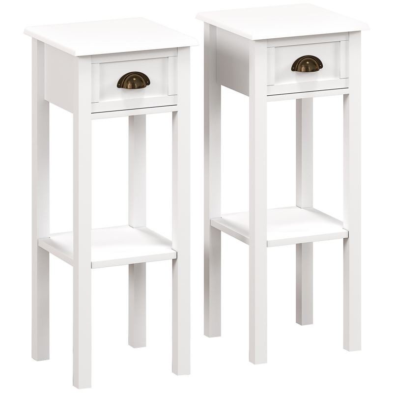 HOMCOM 2er-Set Beistelltische, Nachttische mit Schublade und Ablagefach, moderner Stil, für Wohnzimmer, Schlafzimmer, 30x30x75 cm, Weiß Aosom – Bild 1 von 2
