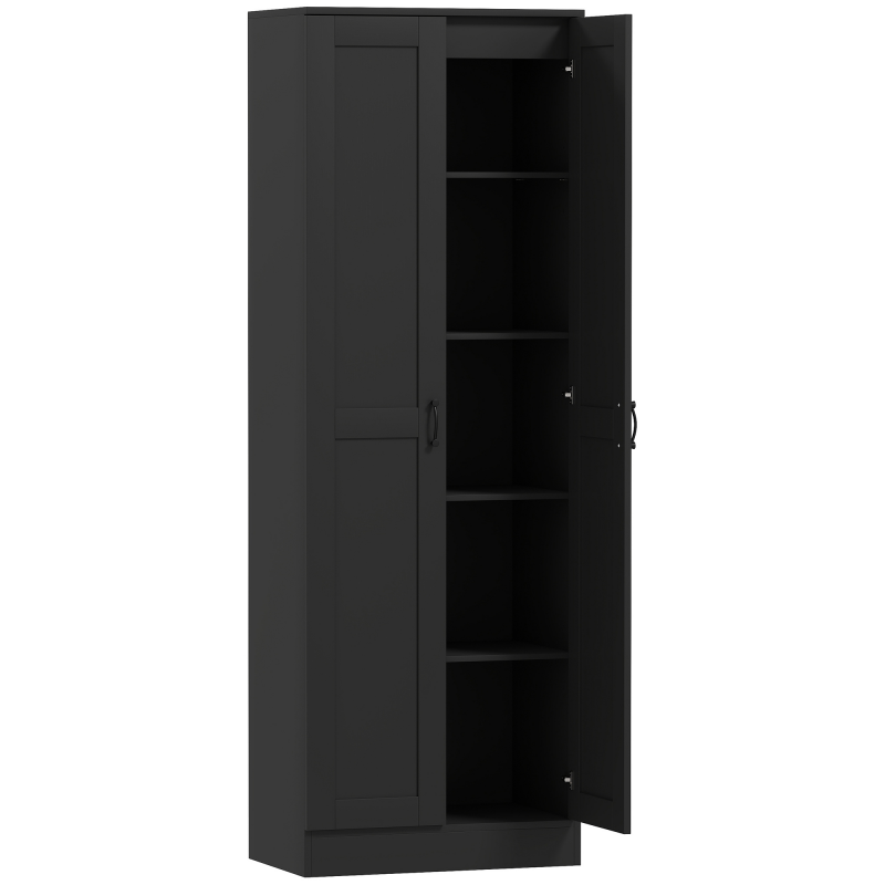 HOMCOM Aufbewahrungsschrank 2 Türen mit 4 Einlegeböden, zeitgenössisches Design, multifunktional für Schlafzimmer, Büro, Küche, 60L x 36,5l x 175H cm, schwarz Aosom – Bild 1 von 2