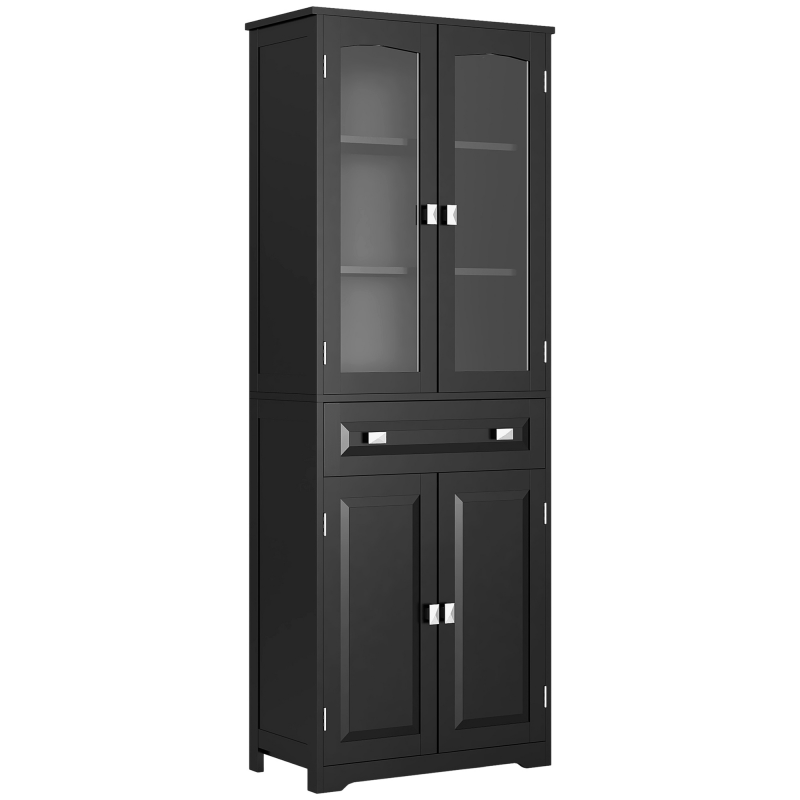 HOMCOM Küchenhochschrank Buffet 4 Türen, davon 2 Glastüren, und 1 Schublade, Höhe 160 cm mit höhenverstellbaren Einlegeböden, schwarz Aosom – Bild 1 von 2