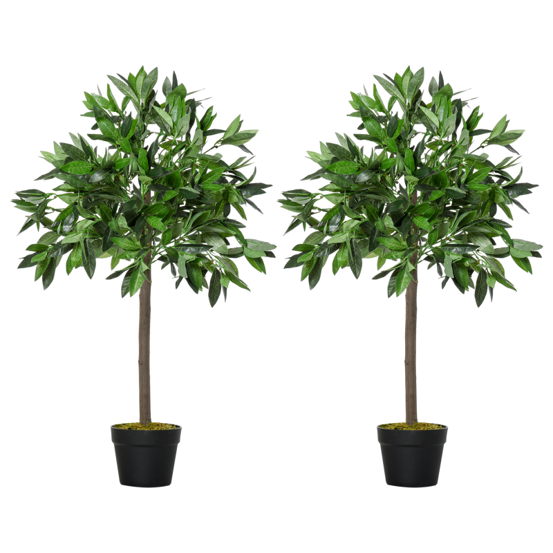 Outsunny 2er-Set Künstlicher Lorbeerbaum, 90 cm Kunstpflanzen im Zementtopf, Zimmerpflanze, künstliche Pflanzen für Indoor, Outdoor, Dekopflanzen, Grün Aosom – Bild 1 von 2
