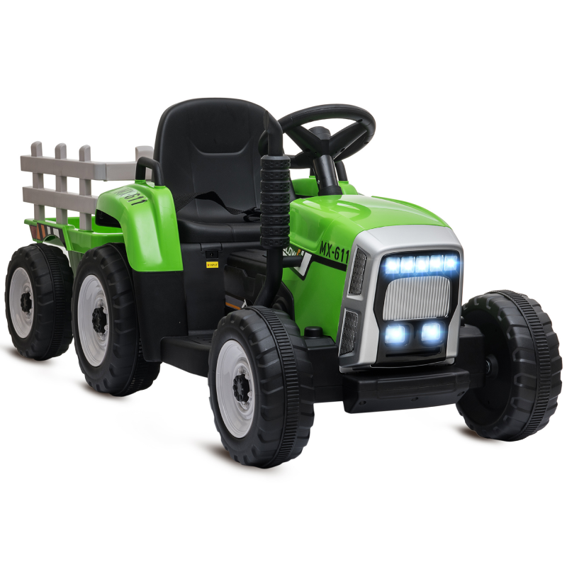 HOMCOM Elektrischer Traktor mit Anhänger, Kinder Elektroauto mit Fernbedienung, Kinder Aufsitztraktor mit MP3 Funktion, Scheinwerfer Aosom – Bild 1 von 2