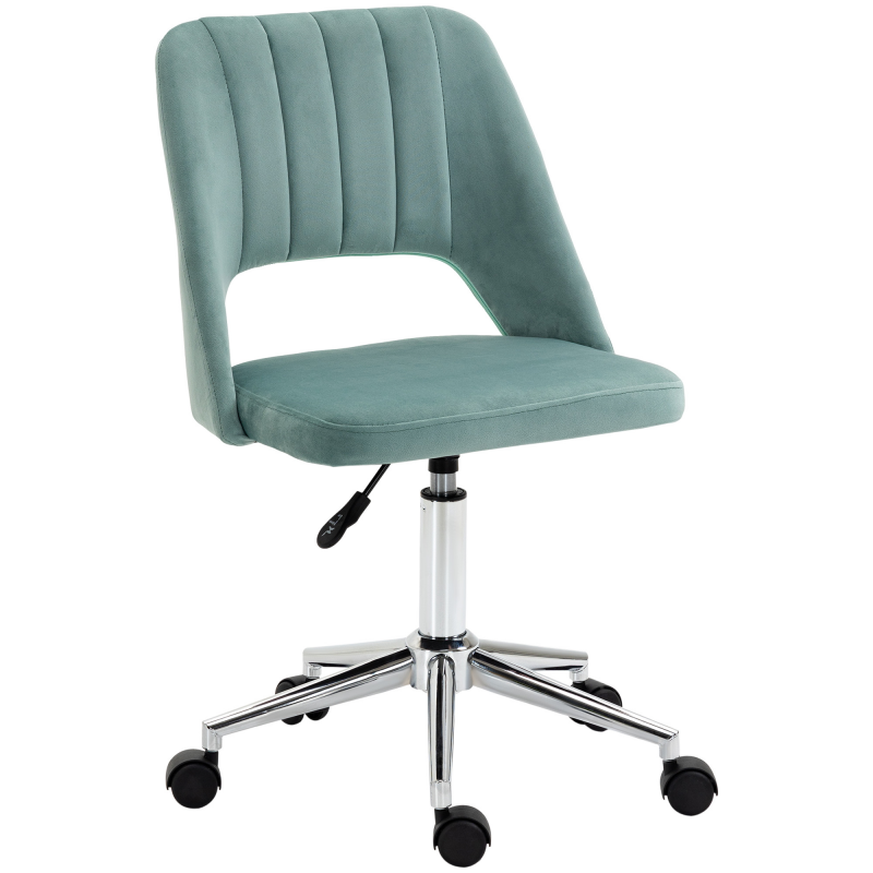 Vinsetto Schreibtischstuhl, Höhenverstellbar Homeoffice Stuhl ohne Armlehne, drehbar Bürostuhl mit Samtoptik, Ergonomisch Schminkstuhl für Schlafzimmer, Arbeitszimmer, Grün Aosom – Bild 1 von 2