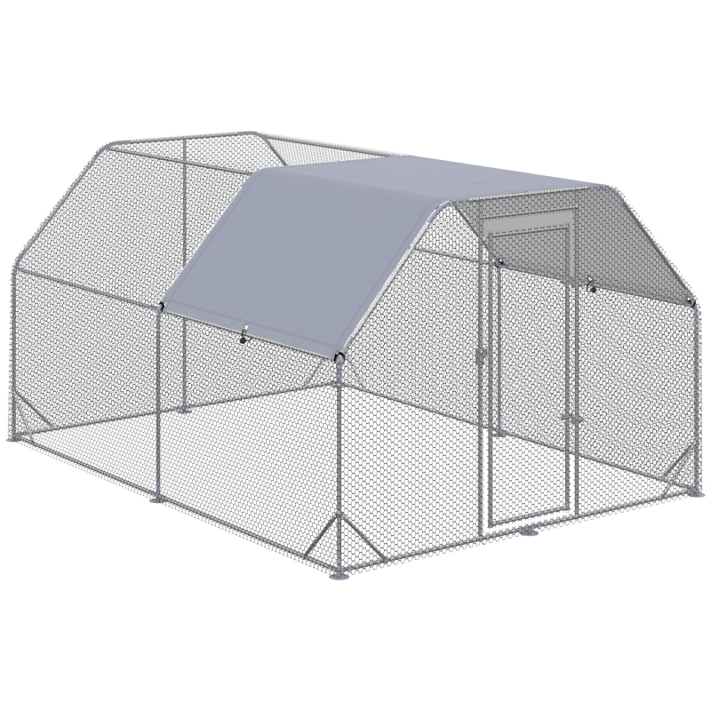 PawHut Hühnerstall Freilaufgehege groß für 10-12 Hühner mit Tür & wasserabweisendem Sonnenschutzdach, Oxford/Silber 280x380x195cm Aosom.de – Bild 1 von 2