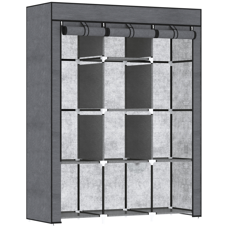 HOMCOM Stoffschrank, Kleiderschrank mit Kleiderstangen, 8 Ebenen, Faltschrank, Faltbare Garderobe für Schlafzimmer, Flur, Vliesstoff, Dunkelgrau, 125 x 43 x 162,5 cm Aosom – Bild 1 von 2