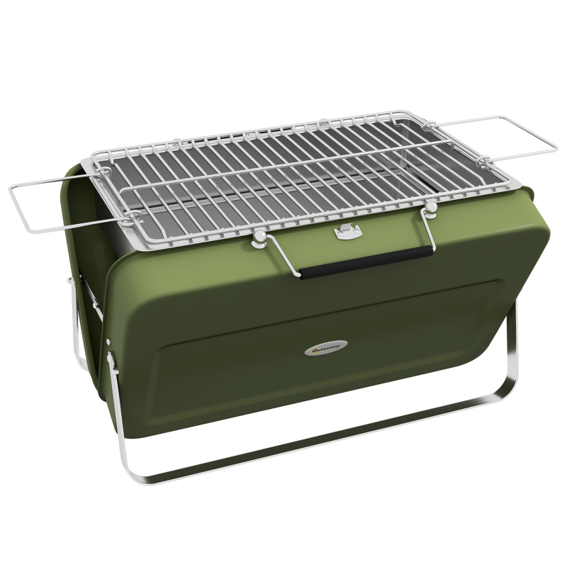 Outsunny Tischgrill Holzkohlegrill mit Kohleschale Grillrost und Griff für Picknick und Garten Edelstahl grün Aosom.de – Bild 1 von 2