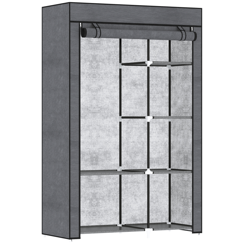 HOMCOM Kleiderschrank Stoffschrank mit Kleiderstange, 6 Fächern, Faltbare Garderobe in Vlies-Optik, Faltschrank für Schlafzimmer, Flur, Dunkelgrau, 103 x 43 x 162,5 cm Aosom – Bild 1 von 2