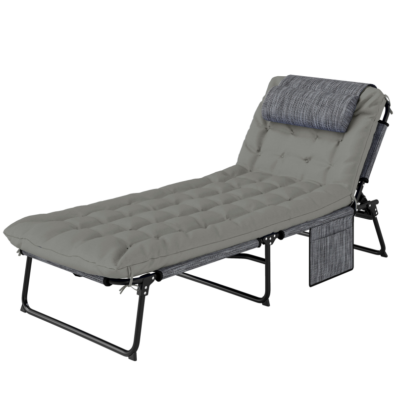 Outsunny Sonnenliege klappbar Gartenliege mit Kopfkissen, Liegestuhl mit 4-Fach verstellbare Rückenlehne, wetterfeste Campingliege, Gartenstuhl bis 120 kg belastbar, für Garten Outdoor Pool, Grau Aosom – Bild 1 von 2