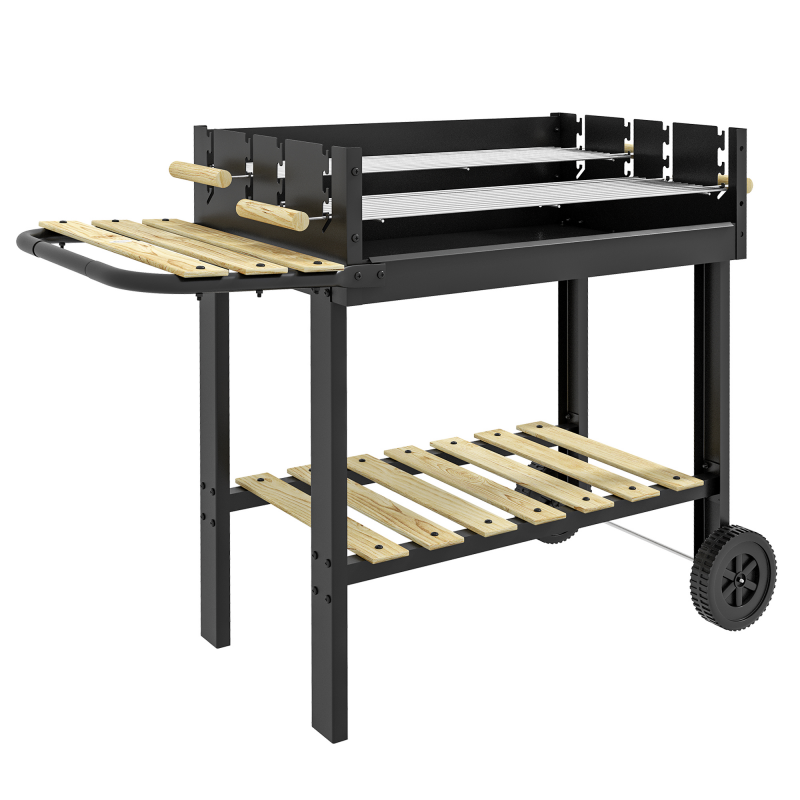 Outsunny Holzkohlegrill BBQ Campinggrill mit zwei Grillrosten und Ablage, Metall Schwarz 113x53,5x82,5cm für Garten und Terrasse Aosom.de – Bild 1 von 2