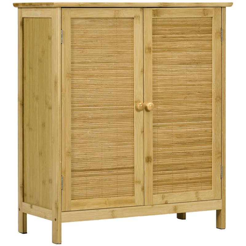 HOMCOM 2-türiges Bambus-Sideboard, Boho-Wohnzimmer-Sideboard mit 2 Einlegeböden, für Küche, Flur, Schlafzimmer, Natur, 60x27x67,5 cm Aosom – Bild 1 von 2
