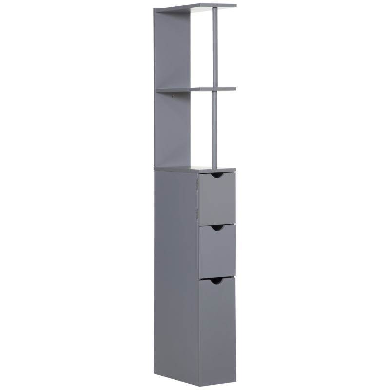 HOMCOM Badezimmersäule, platzsparender Holz-Badschrank mit Schrankfach, Ablagen und Schubladen, 15x33x136,8 cm, Grau Aosom – Bild 1 von 2