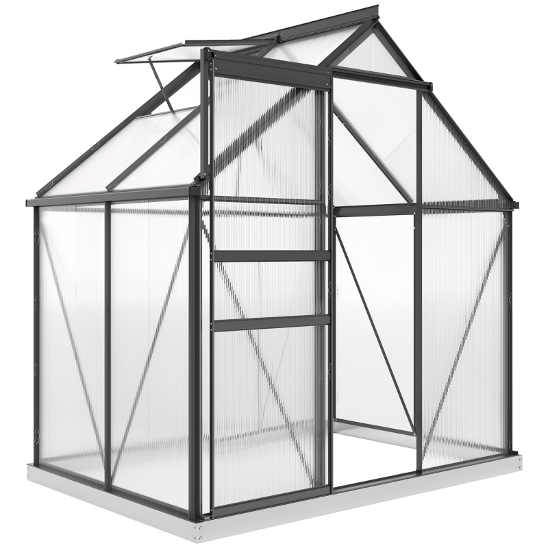 Outsunny Polycarbonat-Gewächshaus mit Aluminiumlegierungsrahmen 2,5 m², Gewächshaus für den Gemüsegarten mit Fundament, Dachrinnen, verstellbare Dachfenster, Flügeltür, für Pflanzen, UV-beständig, Grau Aosom – Bild 1 von 2