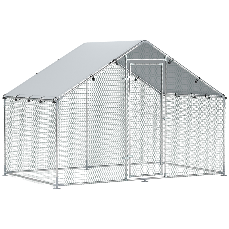 PawHut Hühnerstall Freilaufgehege 3x1,7x1,9 m mit Schloss Verzinkter Stahl Hühnerhaus mit Wasserdichtem, Anti-UV Dach Freigehege Outdoor Geflügelstall für Hühnerkäfig, Kleintiere, Pflanzen Silber Aosom – Bild 1 von 2