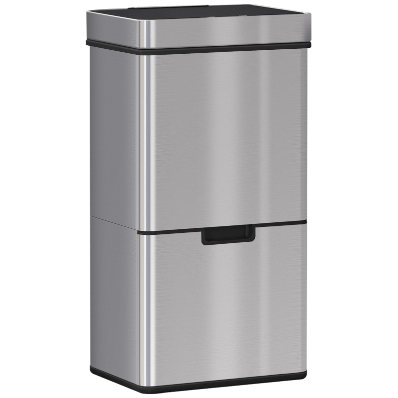 HOMCOM Mülleimer 72L Abfalleimer mit Sensor, Mülltrennsystem 3 Fächer, Edelstahl, Silber, 42x30x81 cm Aosom – Bild 1 von 2